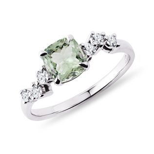GREEN AMETHYST AND DIAMOND RING IN WHITE GOLD - AMETHYST RINGS - RINGS