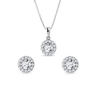 WEISSGOLDENES DIAMANTSET MIT OHRRINGEN UND HALSKETTE - SCHMUCK SETS DIAMANT - SCHMUCK