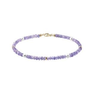 BRACELET EN OR JAUNE AVEC TANZANITES ET PERLES - BRACELETS AVEC MINÉRAUX - BRACELETS