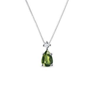 MOLDAVITE AND DIAMOND PENDANT IN WHITE GOLD - MOLDAVITE NECKLACES - NECKLACES