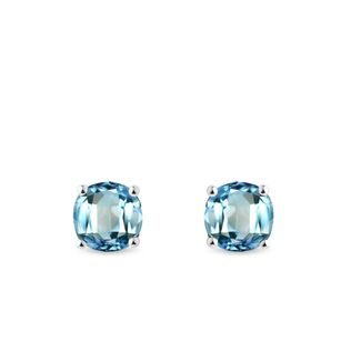 PUCES D'OREILLES EN OR BLANC AVEC TOPAZES SWISS BLUE - BOUCLES D'OREILLES EN TOPAZE - BOUCLES D'OREILLES