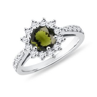 WEISSGOLDRING MIT RUNDEM MOLDAVIT UND DIAMANTEN - RINGE MOLDAVIT - RINGE