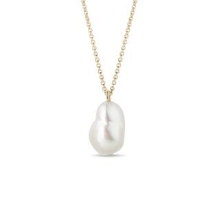 NASZYJNIK Z ŻÓŁTEGO ZŁOTA Z PERŁĄ BAROKOWĄ - WISIORKI Z PERŁAMI - PERŁY