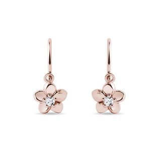 BOUCLES D'OREILLES EN OR ROSE MOTIF FLEUR POUR ENFANTS AVEC DIAMANTS - BOUCLES D'OREILLES POUR ENFANTS - BOUCLES D'OREILLES