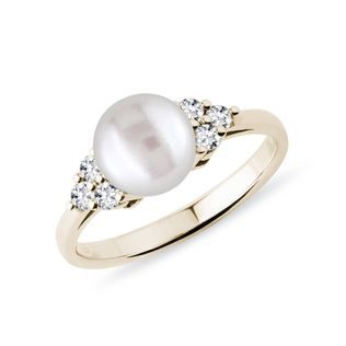 FRESHWATER PEARL RING WITH DIAMONDS IN GOLD - PEARL RINGS - PEARL JEWELRY