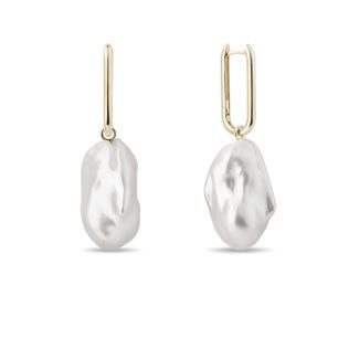 BOUCLES D'OREILLES OVALES EN OR JAUNE AVEC PERLE - BOUCLES D'OREILLES EN PERLES - PERLES