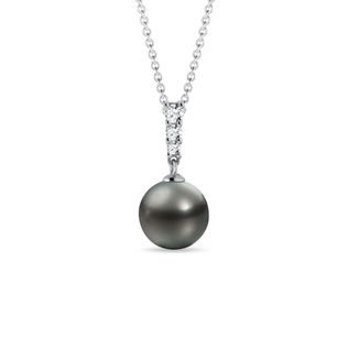 COLLIER AUS WEISSGOLD MIT TAHITIPERLE UND DIAMANTEN - PERLEN ANHÄNGER - PERLEN