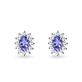 BOUCLES D'OREILLES D'OR BLANC AVEC DIAMANTS ET TANZANITES - BOUCLES D’OREILLES EN TANZANITE - BOUCLES D'OREILLES