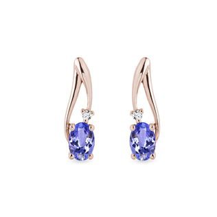 EARRINGS IN ROSE GOLD WITH DIAMONDS AND TANZANITES - TANZANITE EARRINGS - EARRINGS