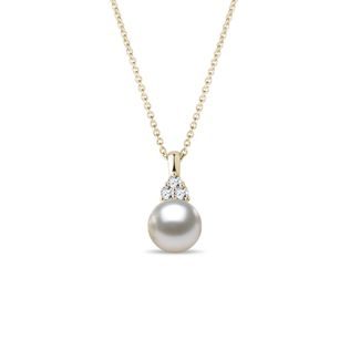 AKOYA PEARL AND DIAMOND YELLOW GOLD NECKLACE - PEARL PENDANTS - PEARL JEWELRY