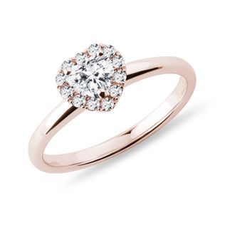PRSTEN SE SRDÍČKEM VE STYLU HALO V RŮŽOVÉM 14K ZLATĚ - DIAMANTOVÉ ZÁSNUBNÍ PRSTENY - ZÁSNUBNÍ PRSTENY