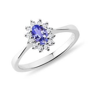 BAGUE EN OR BLANC AVEC TANZANITE OVALE ET DIAMANTS - BAGUES EN TANZANITE - BAGUES