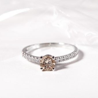 Gold diamond ring with champagne diamond in white gold - JEWEL