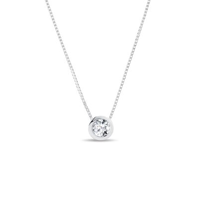 KLENOTA White Gold Necklace with Bezel Diamond