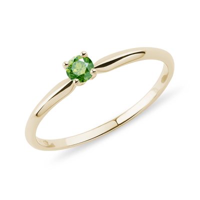 Prsten se zeleným diamantem ve žlutém 14k zlatě