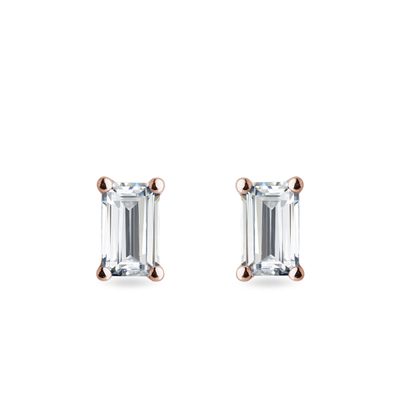 Vintage Emerald Cut Cubic Zirconia Stud Earrings Silver Tone Prong Set Studs  - Jewelry