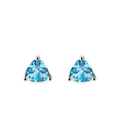 Trillion cut topaz stud earrings in white gold