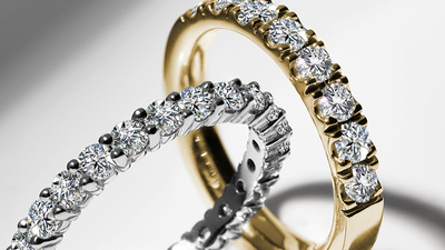 Zlatý pánský snubní prsten a dámský prsten z růžového zlata s diamanty - KLENOTA