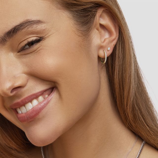 SMALL DIAMOND HOOP EARRINGS IN 14K YELLOW GOLD - DIAMOND EARRINGS - 