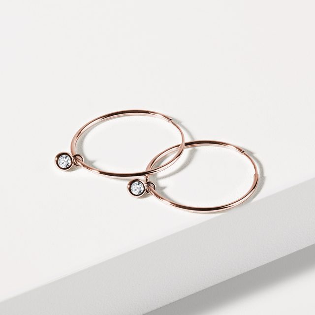 BEZELED DIAMOND HOOP EARRINGS IN ROSE GOLD - DIAMOND EARRINGS - 