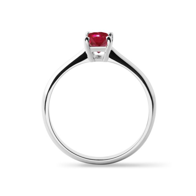 RUBINRING IM SMARAGDSCHLIFF IN 14 KT WEISSGOLD - RUBIN-VERLOBUNGSRINGE - 