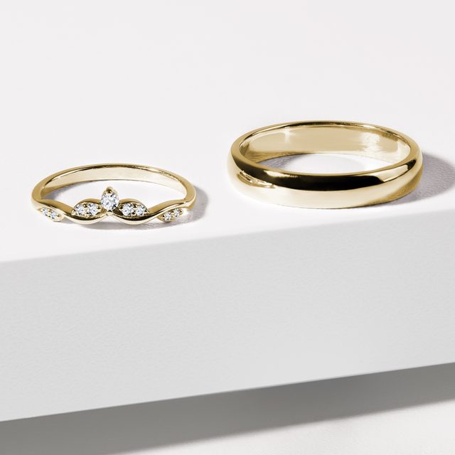 ELEGANTNÍ SNUBNÍ SET ZE ŽLUTÉHO ZLATA S DIAMANTY - SNUBNÍ SADY ZE ŽLUTÉHO ZLATA - 