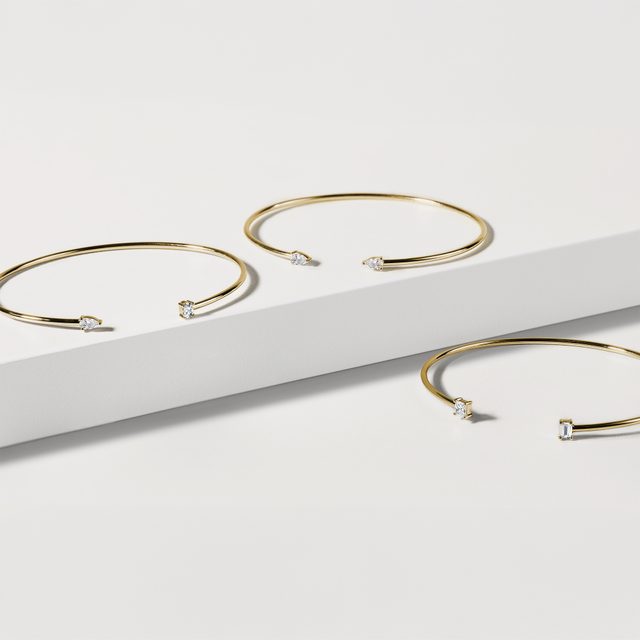 BRACELET JONC EN OR JAUNE ET DIAMANTS TAILLE GOUTTE - BRACELETS MANCHETTE - 