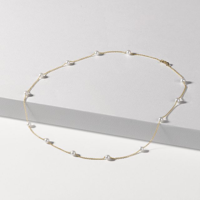 NÁHRDELNÍK ZE ŽLUTÉHO 14K ZLATA S PERLIČKAMI - PERLOVÉ NÁHRDELNÍKY - 