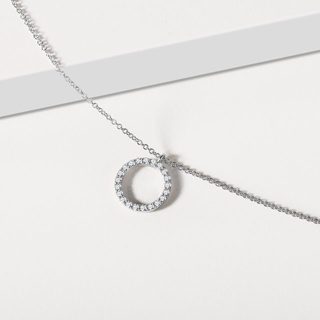 ORNATE ROUND BRILLIANT PENDANT IN WHITE GOLD - DIAMOND NECKLACES - 