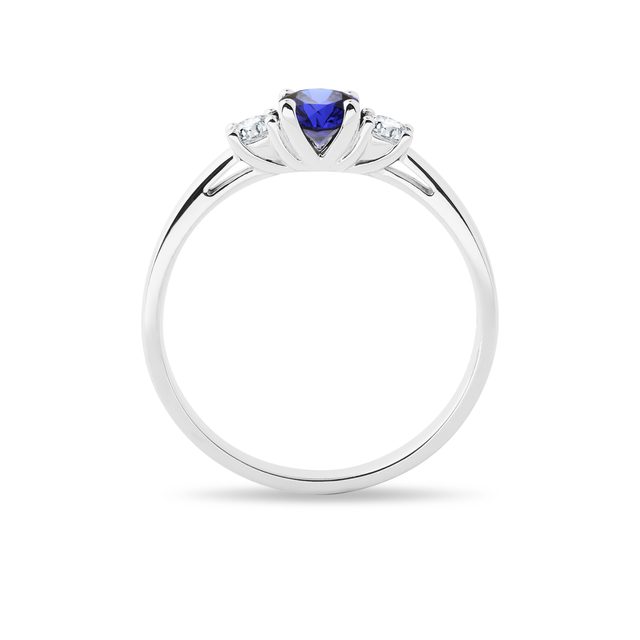 ROBUST SAPPHIRE RING WITH DIAMONDS IN WHITE GOLD - SAPPHIRE ENGAGEMENT RINGS - 