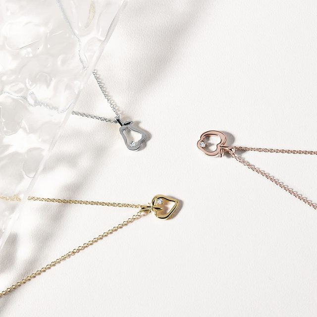 APPLE NECKLACE IN 14K ROSE GOLD - DIAMOND NECKLACES - 