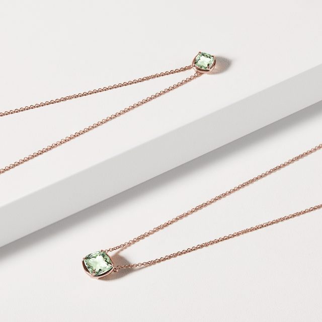 NECKLACE WITH GREEN AMETHYST IN ROSE GOLD - AMETHYST NECKLACES - 