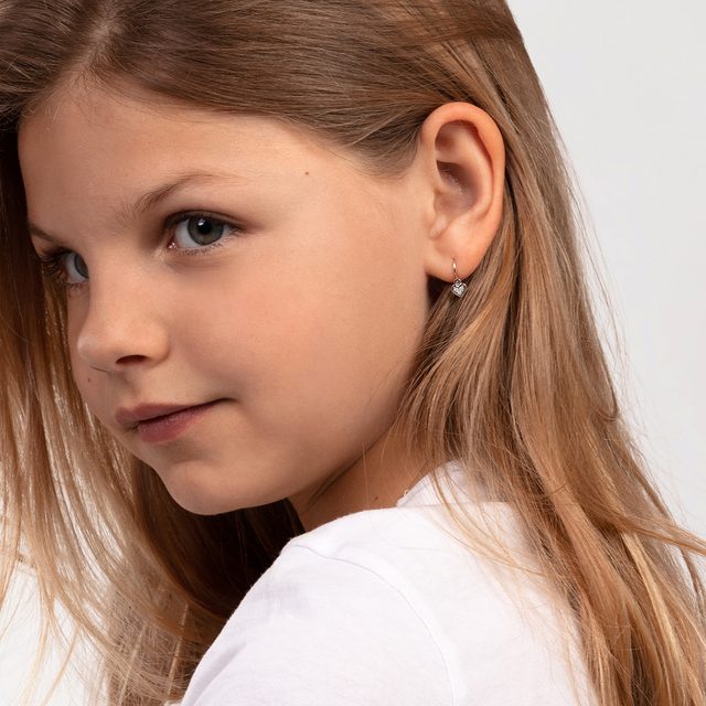 HEART-SHAPED CHILDREN'S EARRINGS WITH DIAMONDS IN WHITE GOLD - CHILDREN'S EARRINGS - 