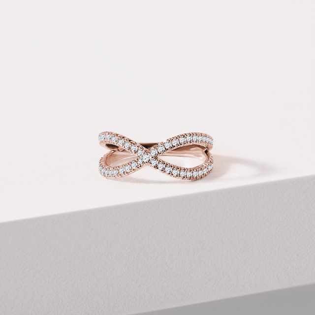 BAGUE DOUBLE ANNEAU EN OR ROSE SERTIE DE DIAMANTS - BAGUES EN DIAMANT - 
