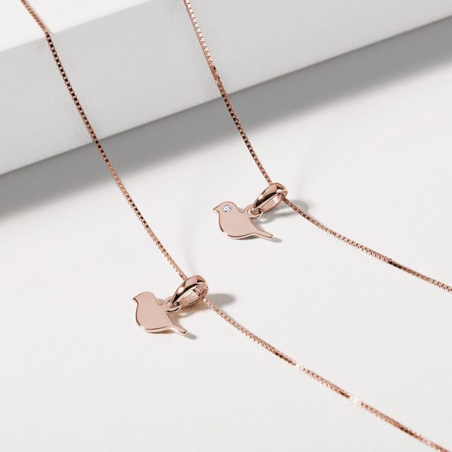 VOGELANHÄNGER MIT DIAMANT IN ROSEGOLD - ANHÄNGER - 