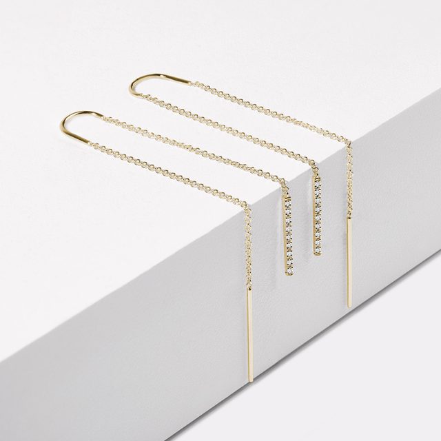 DIAMOND BAR THREADER GOLD EARRINGS - DIAMOND EARRINGS - 