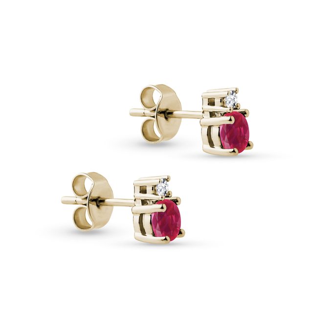 RUBIN OHRRINGE IN GELBGOLD - OHRRINGE MIT RUBIN - 