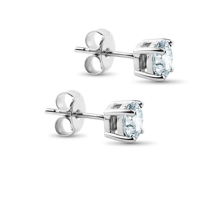 PUCES D'OREILLES EN OR JAUNE AVEC AIGUES-MARINES - BOUCLES D'OREILLES EN AIGUE-MARINE - 