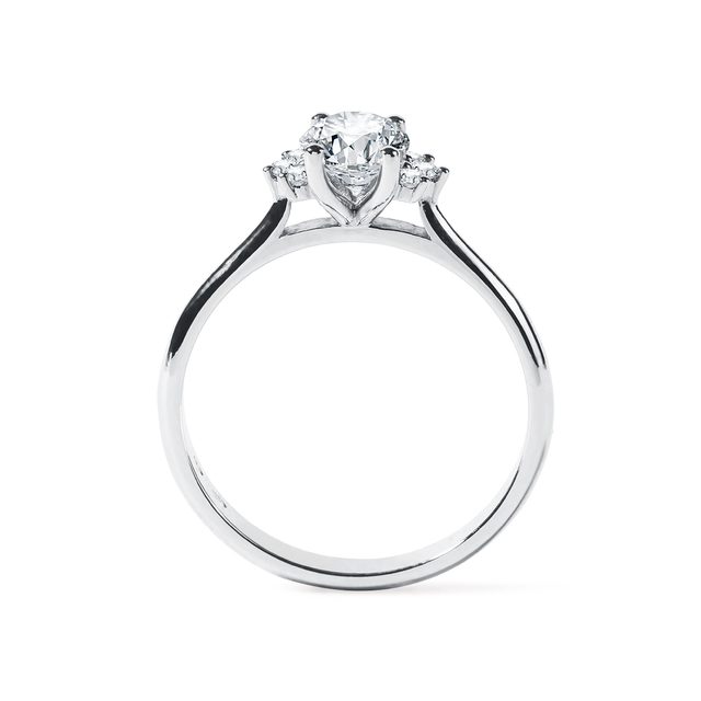WHITE GOLD OVAL DIAMOND RING WITH SIDE DIAMONDS - DIAMOND ENGAGEMENT RINGS - 
