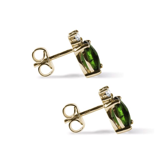 VLTAVÍNOVÉ NÁUŠNICE S DIAMANTEM VE ŽLUTÉM ZLATĚ - NÁUŠNICE S VLTAVÍNEM - 