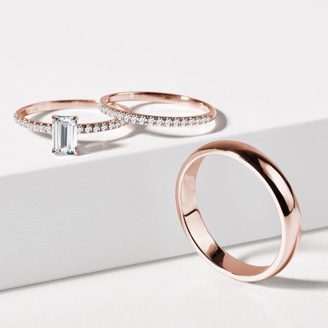 DIAMANTOVÁ SNUBNÍ SADA HALF ETERNITY Z RŮŽOVÉHO ZLATA - SNUBNÍ SADY Z RŮŽOVÉHO ZLATA - 