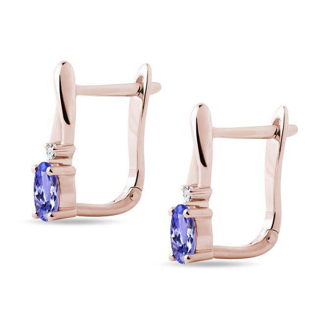 NÁUŠNICE Z RŮŽOVÉHO ZLATA S DIAMANTY A TANZANITY - NÁUŠNICE S TANZANITEM - 