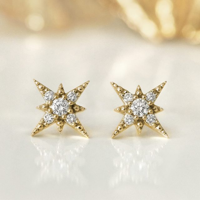 DIAMANTOHRRINGE IN POLARSTERNFORM AUS GELBGOLD - OHRRINGE DIAMANT - 