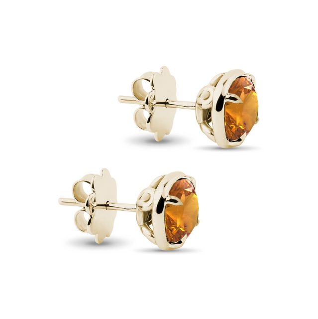 GELBGOLDENE OHRRINGE MIT CITRINEN IM KISSENSCHLIFF - OHRRINGE CITRIN - 