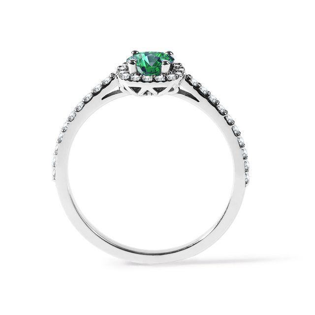 EMERALD ENGAGEMENT RING IN WHITE GOLD - EMERALD RINGS - 