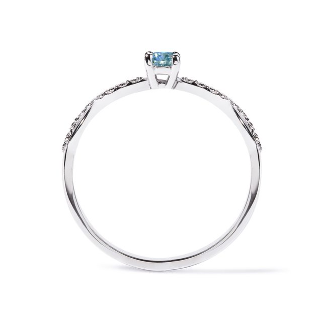 BAGUE EN OR BLANC AVEC SON DIAMANT BLEU - BAGUES DE FIANÇAILLES AVEC DIAMANTS DE COULEUR - 