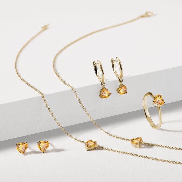 PUCES D'OREILLES EN OR BLANC AVEC CITRINES TAILLE CŒUR - BOUCLES D'OREILLES EN CITRINE - 