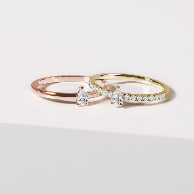 BAGUE EN OR ROSE ET DIAMANT POIRE - BAGUES DE FIANÇAILLES EN DIAMANT - 