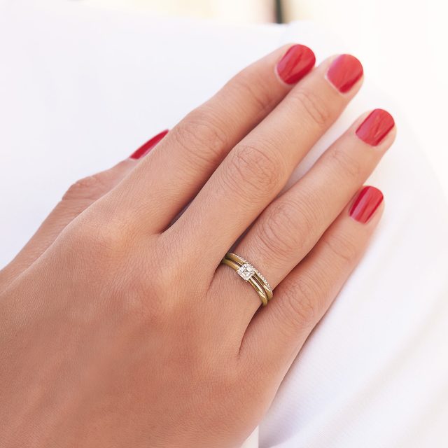 LUXE DIAMOND BRIDAL RING SET IN 14K YELLOW GOLD - ENGAGEMENT AND BRIDAL RING SETS - 