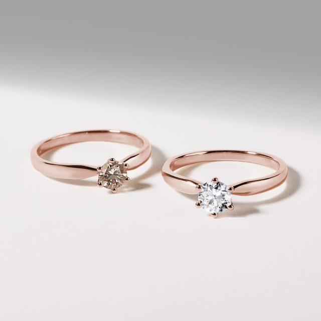 PRSTEN S 0,5CT CHAMPAGNE DIAMANTEM V RŮŽOVÉM ZLATĚ - ZÁSNUBNÍ PRSTENY S BAREVNÝM DIAMANTEM - 